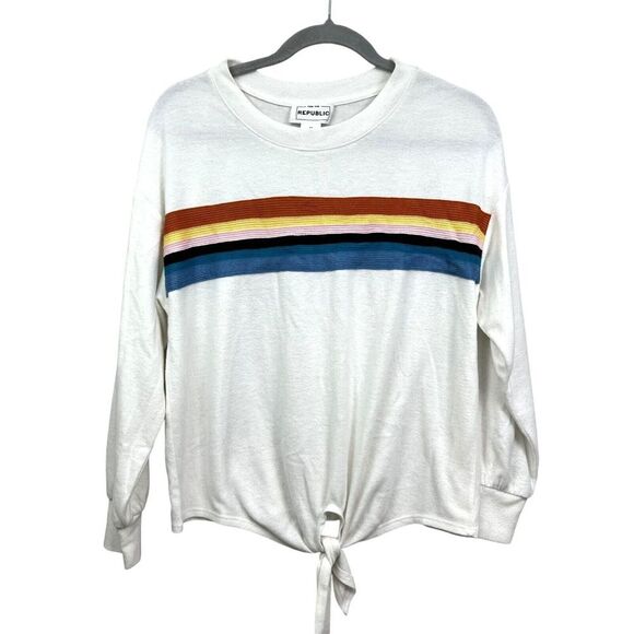 For the Republic Womens Sweater Stripe Knit‎ Rainbow Tie Waist Cream Size M - Picture 1 of 5